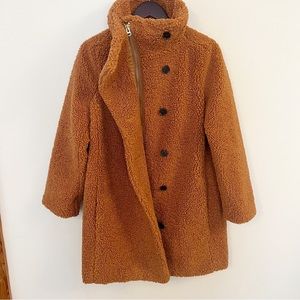 J.Crew Villa Coat in Teddy Sherpa 348$ BD166 Size 4 Mid Length Adobe Clay Brown